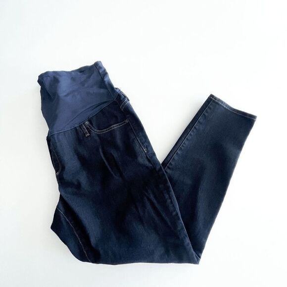 GAP 1969 Maternity Womens True Skinny Denim Pants Elastic Waist Dark Blue Wash S - Picture 1 of 9